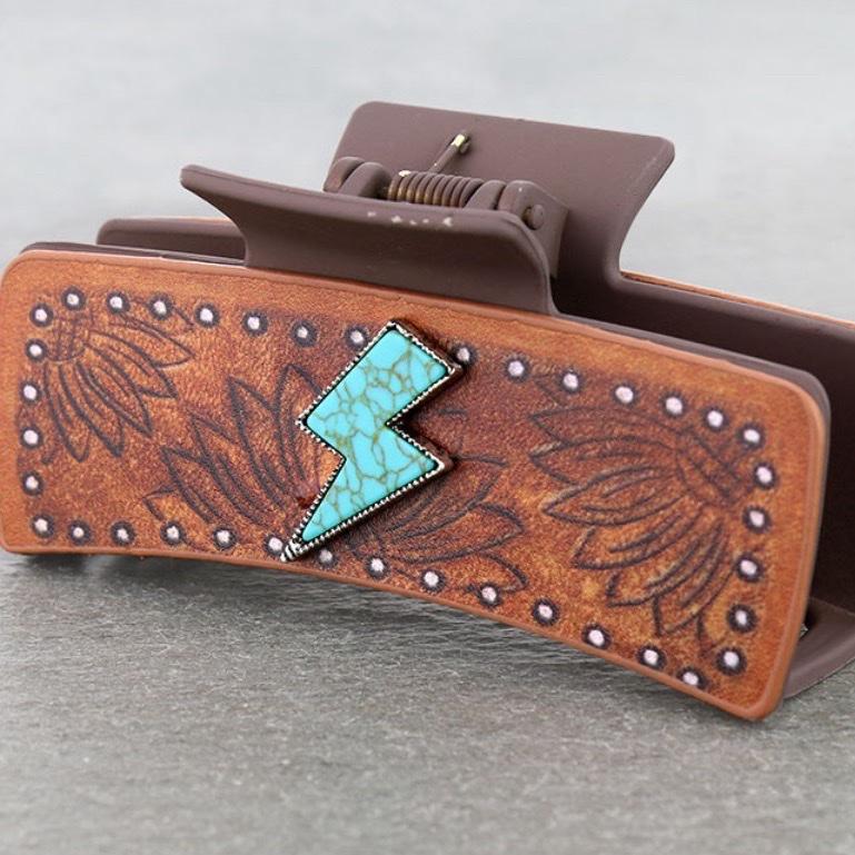 Sunflower Leather Lightening Bolt Hair Clip