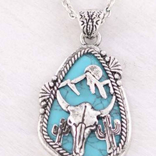 Cow Skull Stone Pendant Necklace