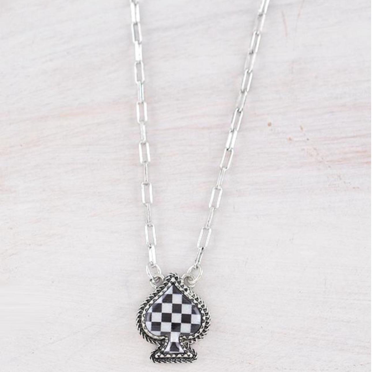 Checkered Spade Pendant Necklace