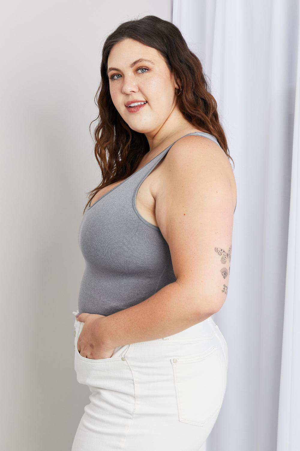 Zenana Full Size V-Neck Tunic Tank in Grey
