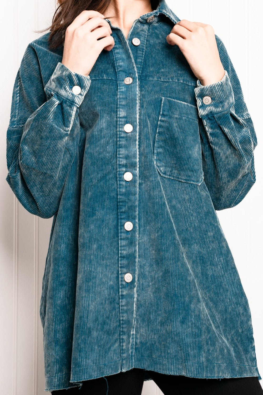 Zenana Full Size Corduroy Button-Up Shacket
