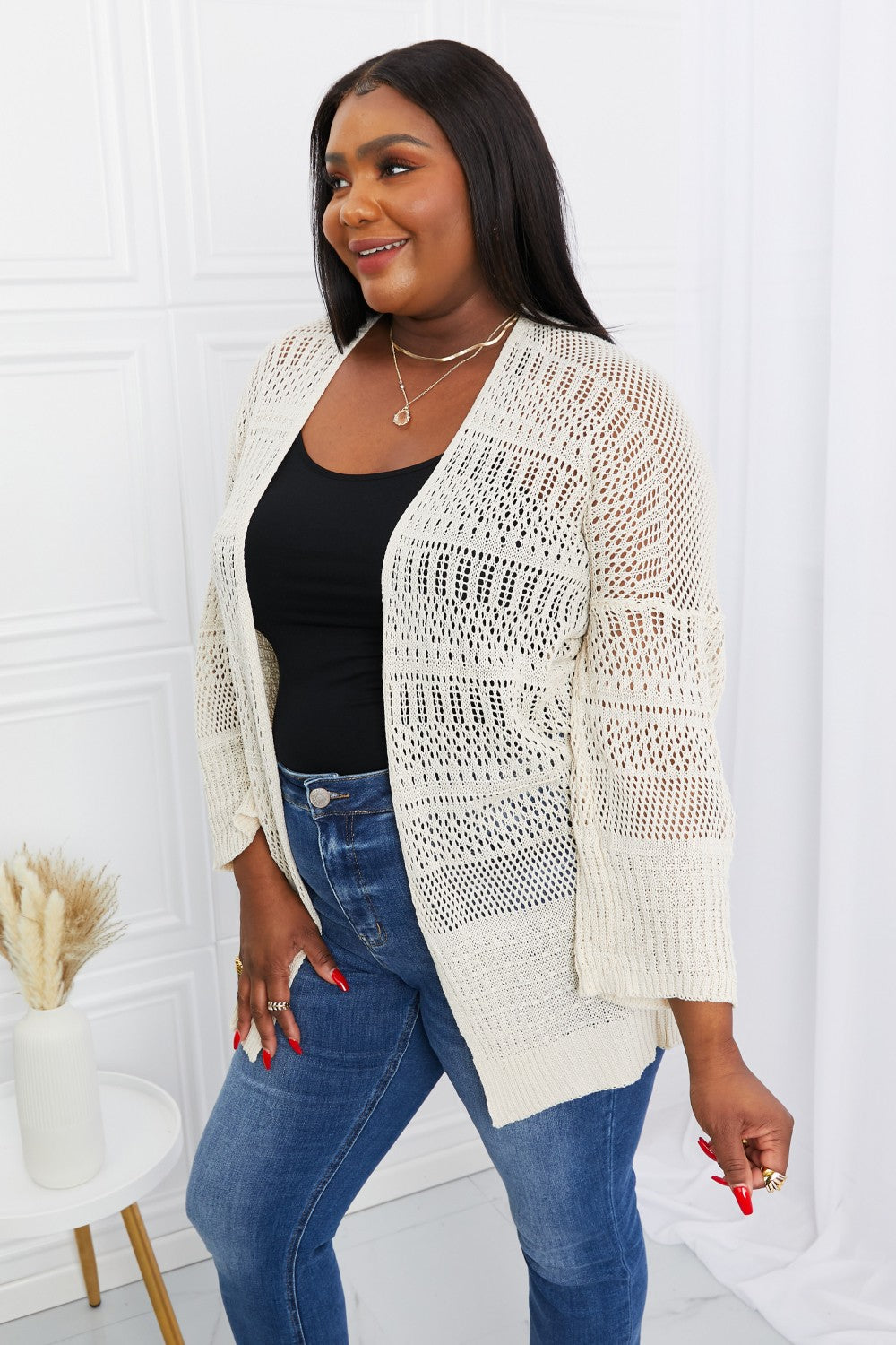 Leto Open Front Openwork Cardigan