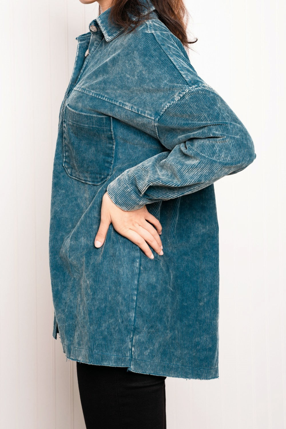 Zenana Full Size Corduroy Button-Up Shacket