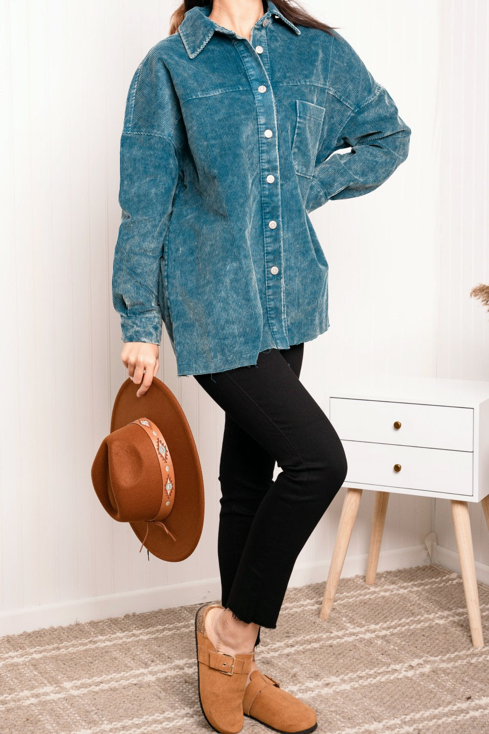 Zenana Full Size Corduroy Button-Up Shacket