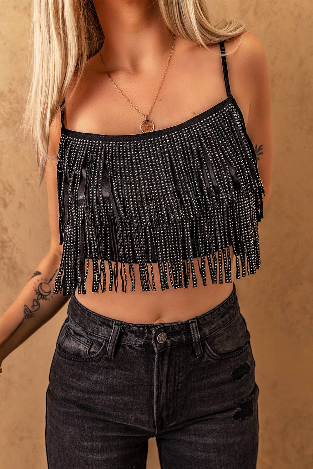 Studded Fringe Cropped Cami