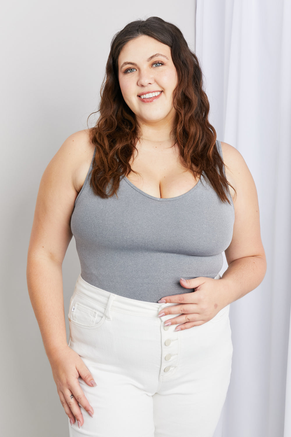 Zenana Full Size V-Neck Tunic Tank in Grey