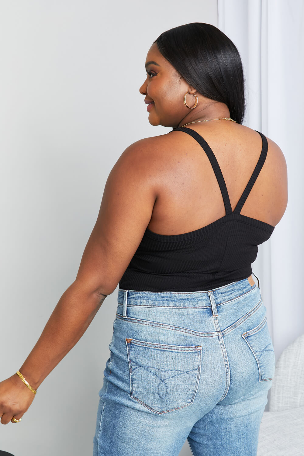Zenana Full Size V-Neck Ribbed Cami in Black
