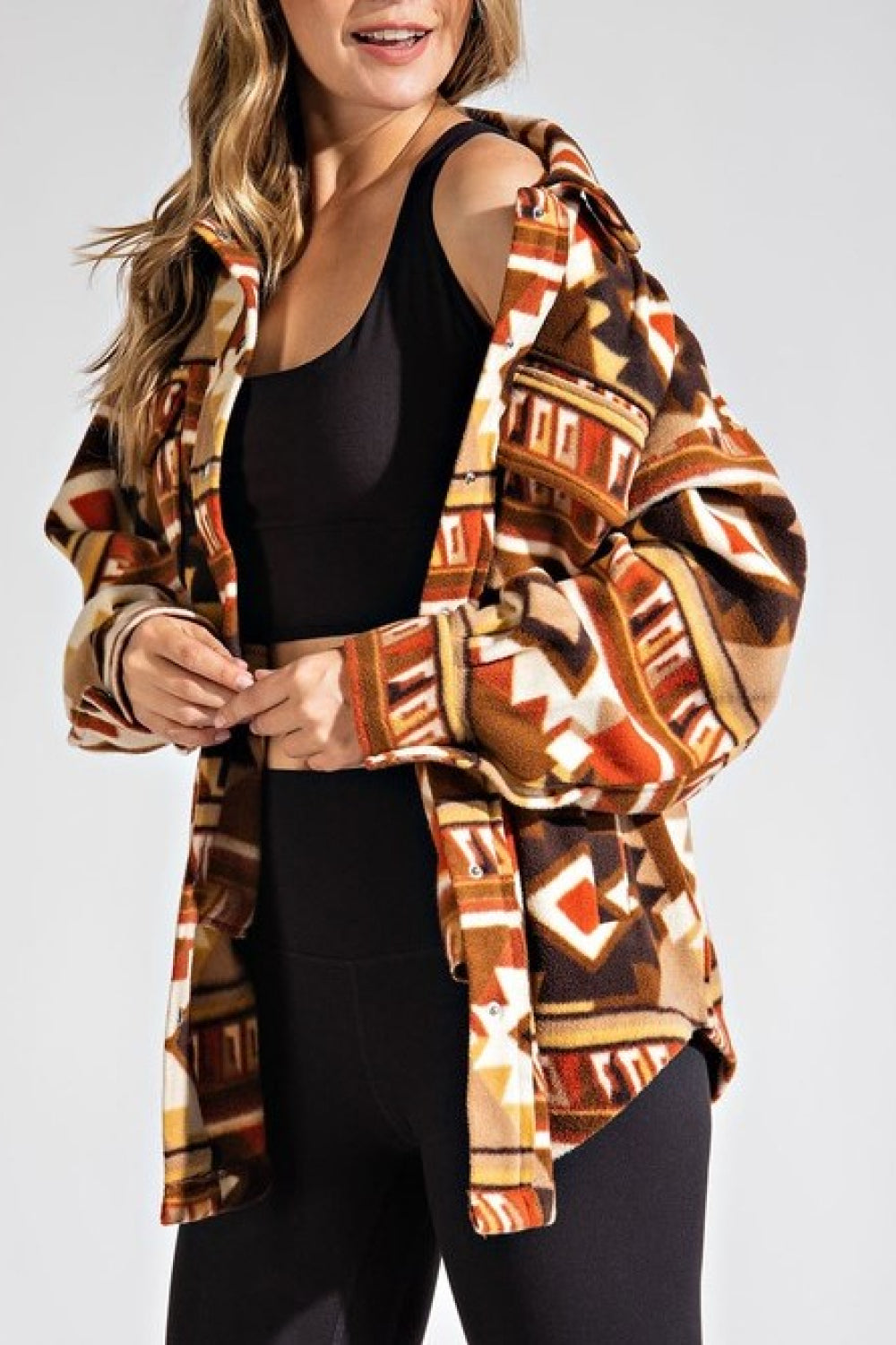 Rae Mode Geometric Curved Hem Brushed Shacket