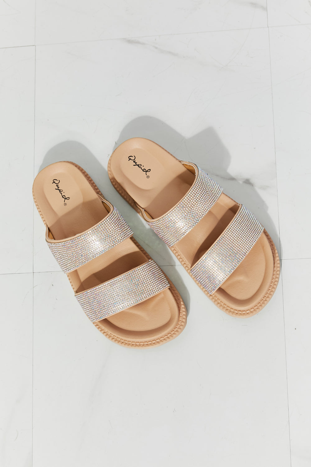 Qupid Glam Girl Rhinestone Band Slide Sandal