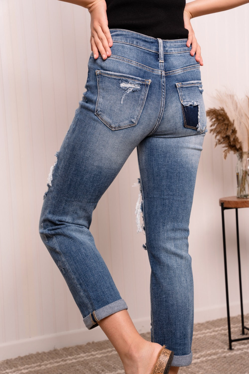 RISEN Full Size Distressed Jeans with Pockets