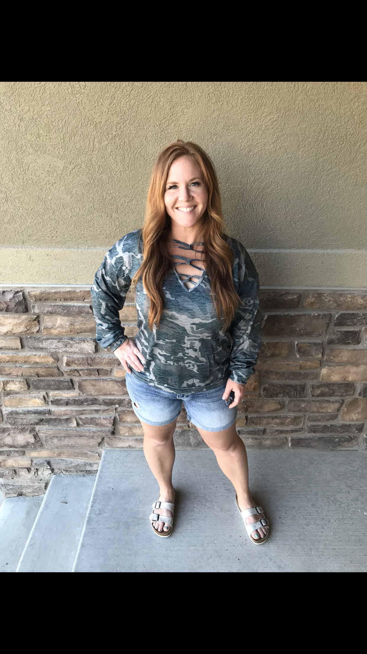 Camo Long Sleeve Crisscross Top