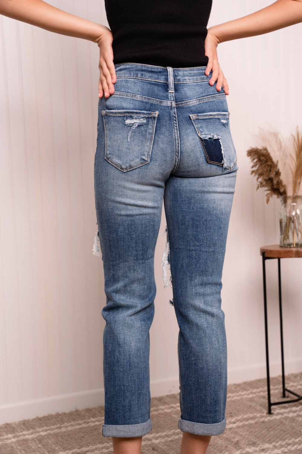 RISEN Full Size Distressed Jeans with Pockets