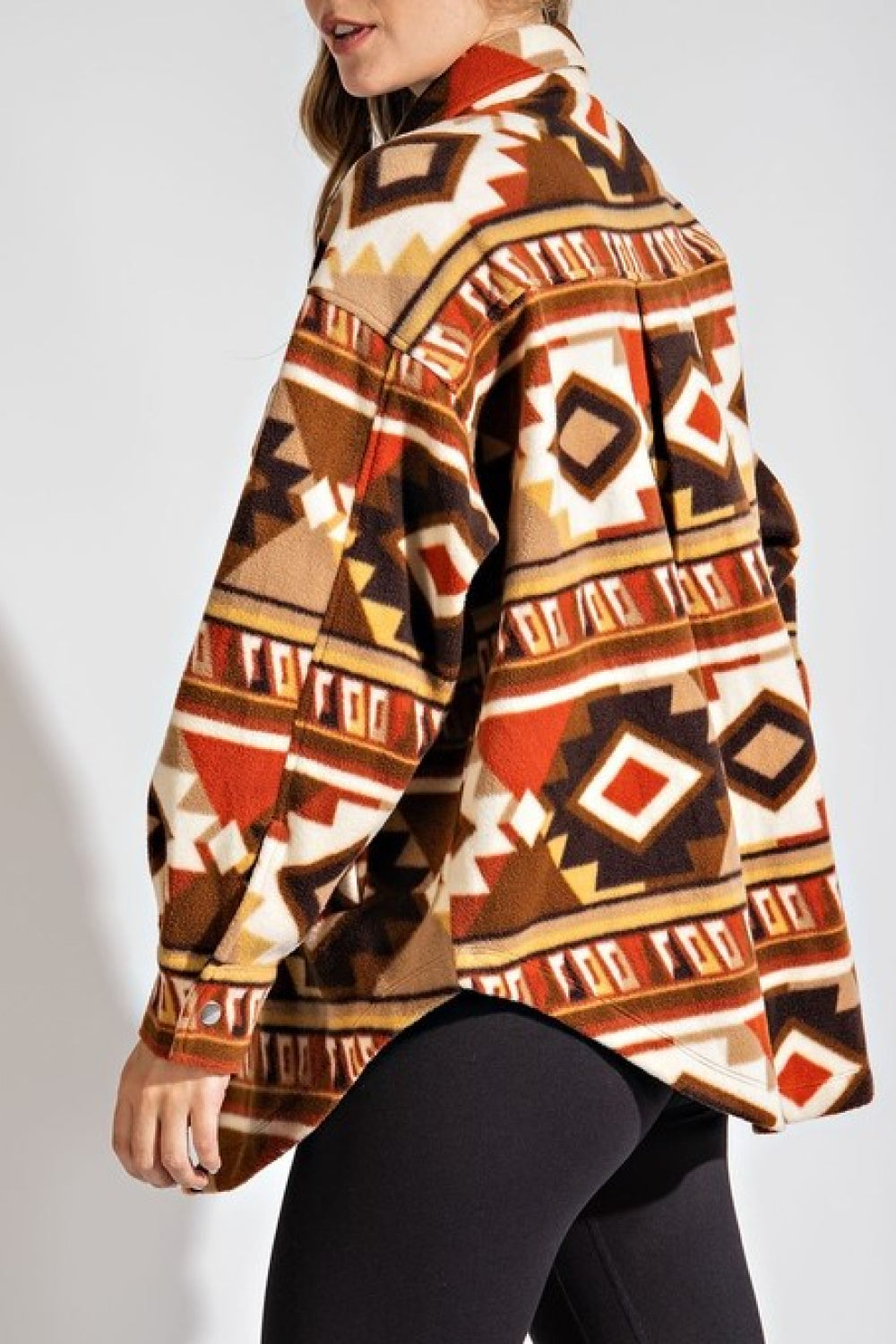 Rae Mode Geometric Curved Hem Brushed Shacket