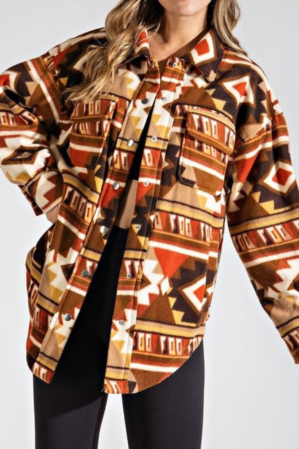 Rae Mode Geometric Curved Hem Brushed Shacket
