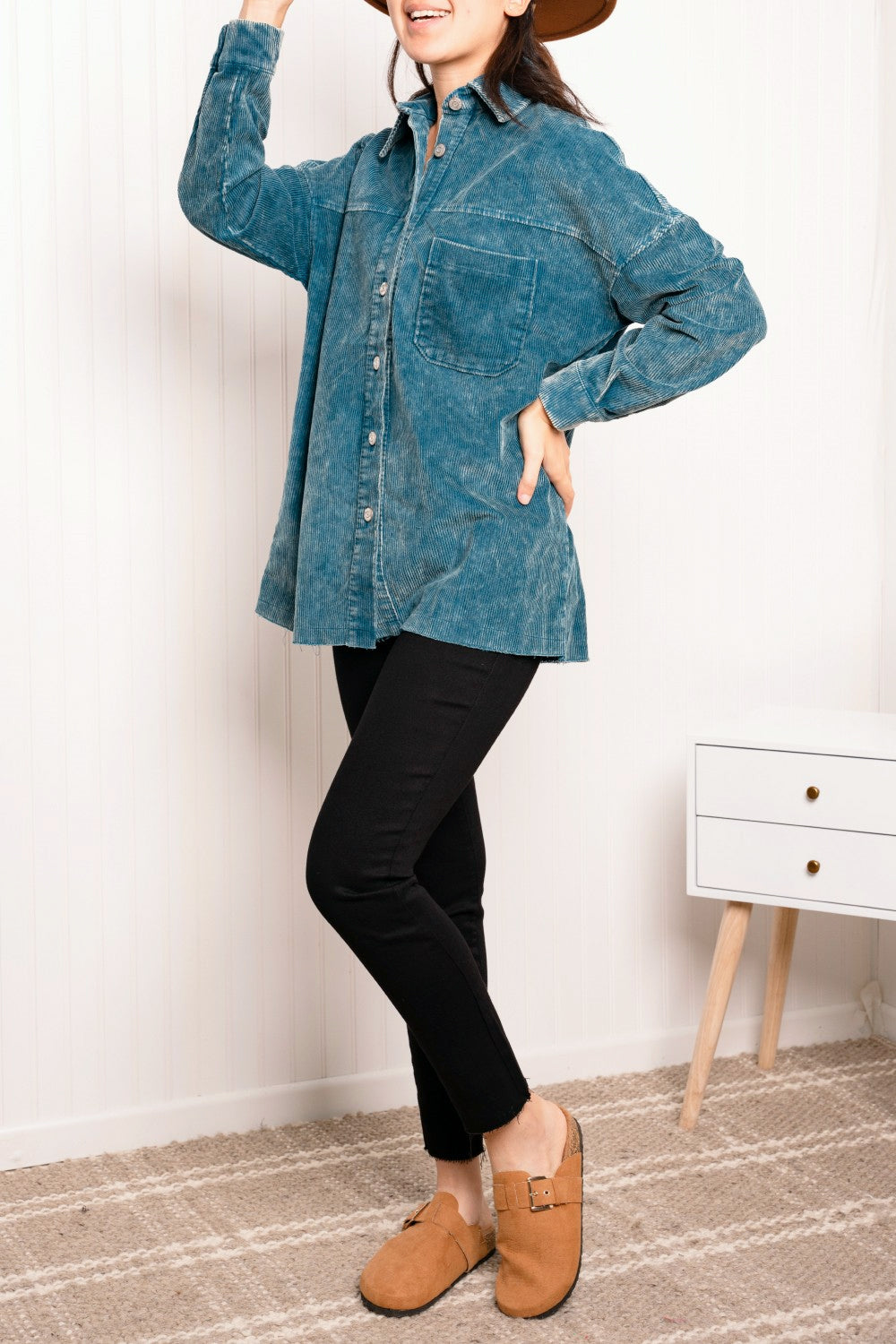 Zenana Full Size Corduroy Button-Up Shacket
