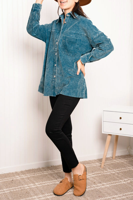 Zenana Full Size Corduroy Button-Up Shacket