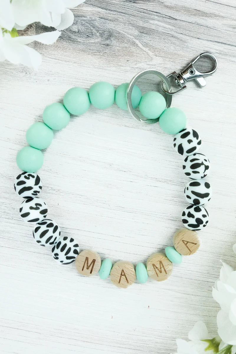 Mama On The Moove Beaded Bracelet Keychain