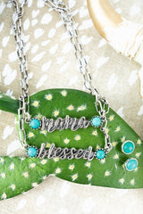 Silvertone 'Blessed Mama' Script Double Necklace & Earring Set