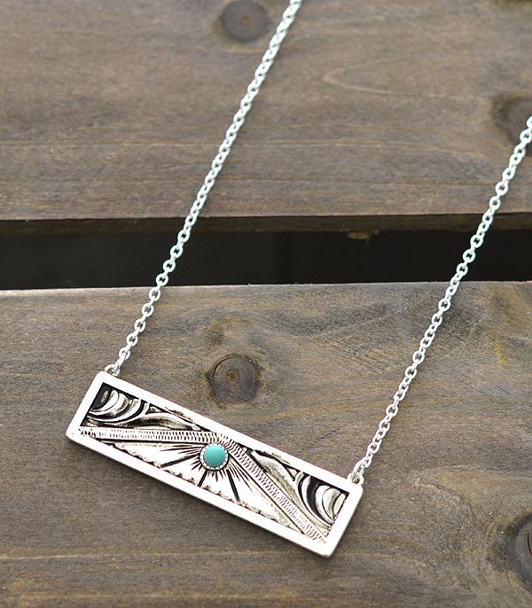 Western Tooled Look Metal Bar Necklace