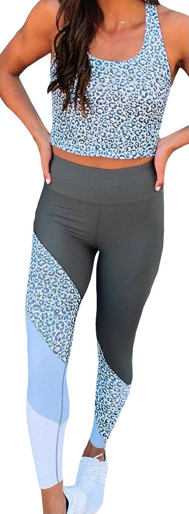 Gray/Blue Leopard Active Wear Set