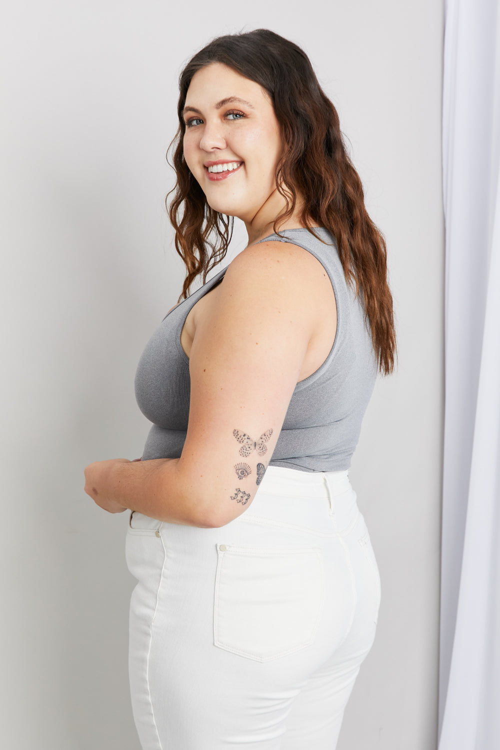 Zenana Full Size V-Neck Tunic Tank in Grey