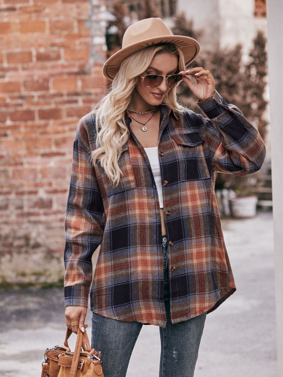 Plaid Dropped Shoulder Longline Shirt