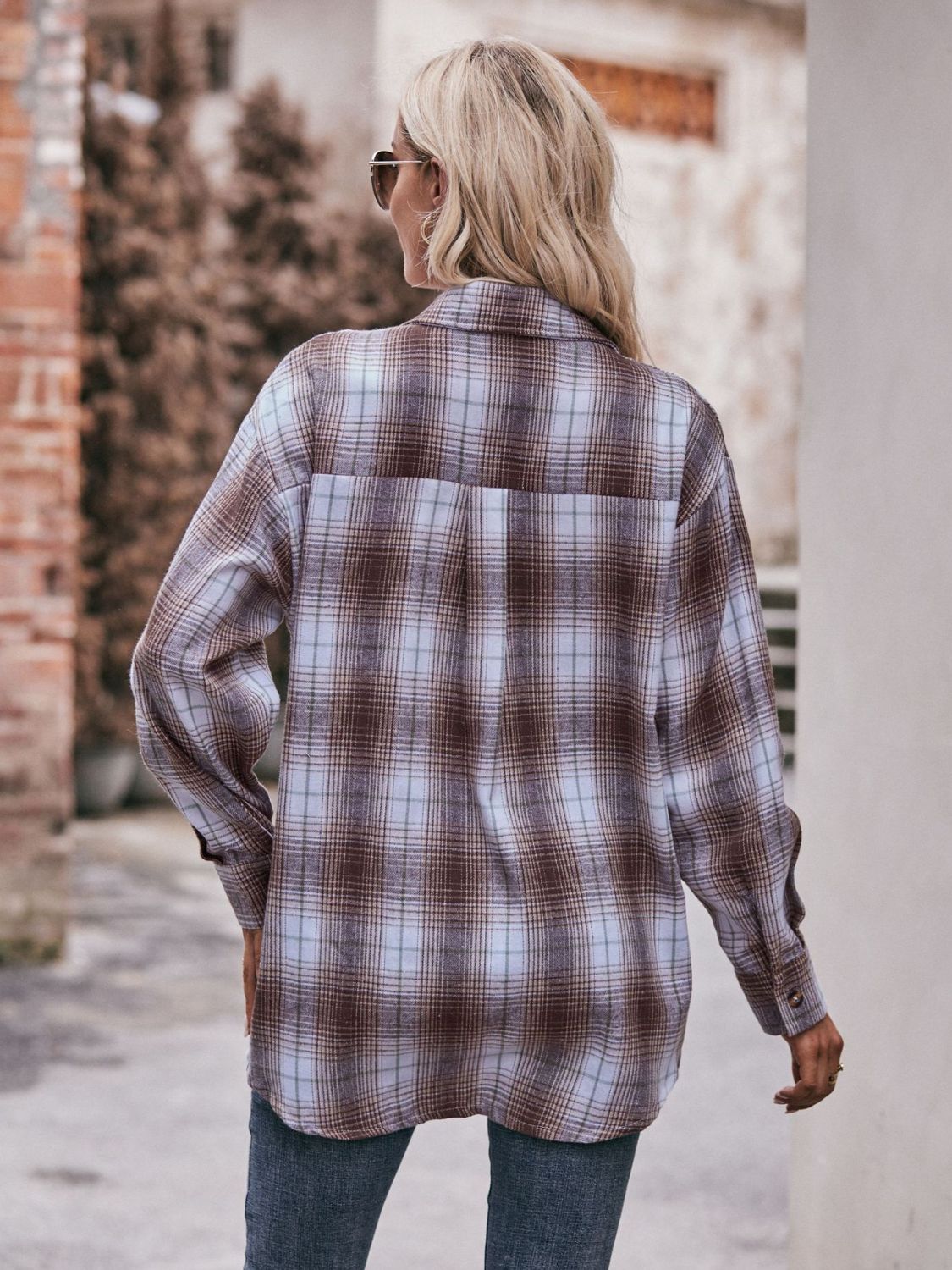 Plaid Dropped Shoulder Longline Shirt