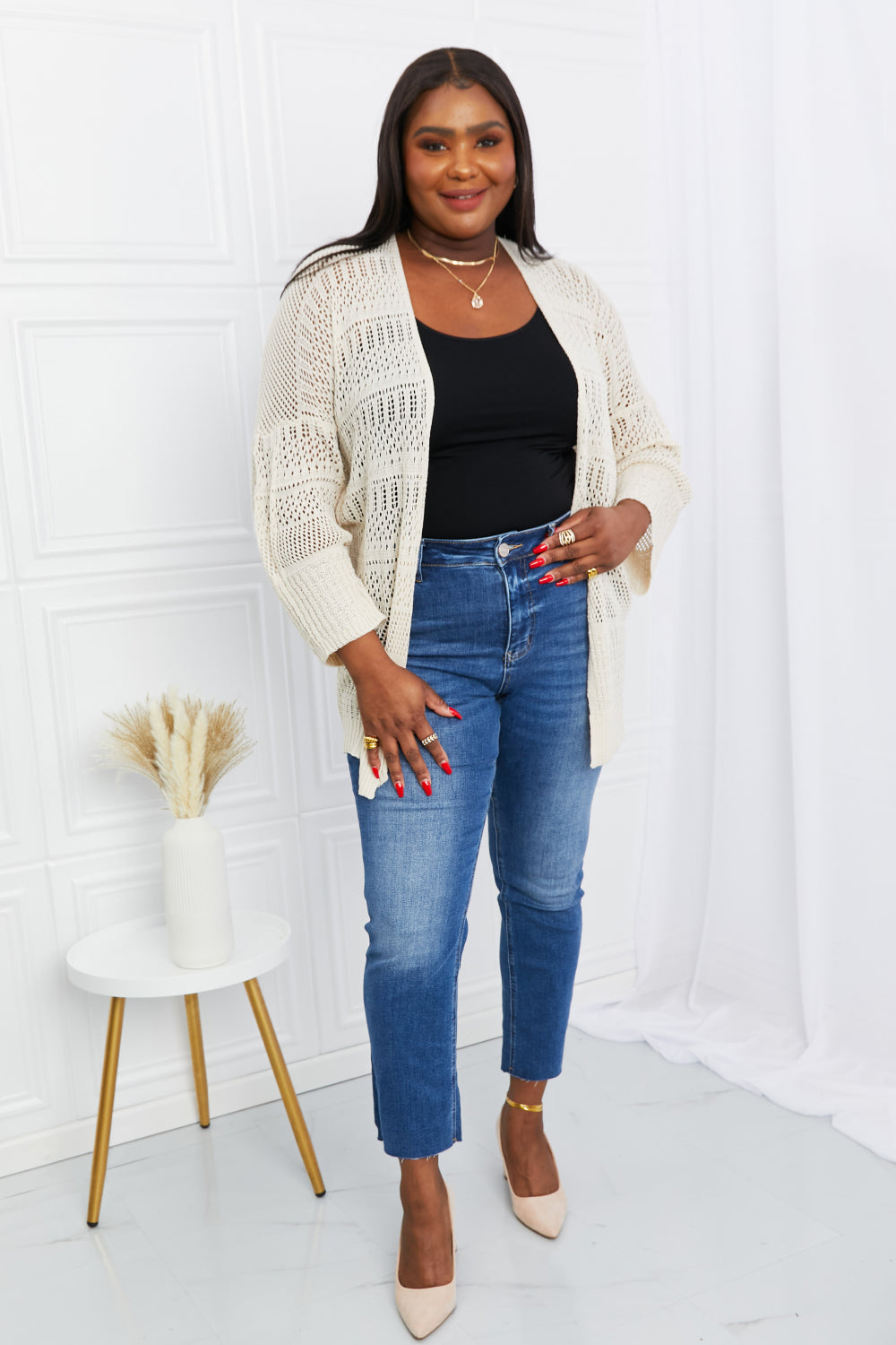 Leto Open Front Openwork Cardigan