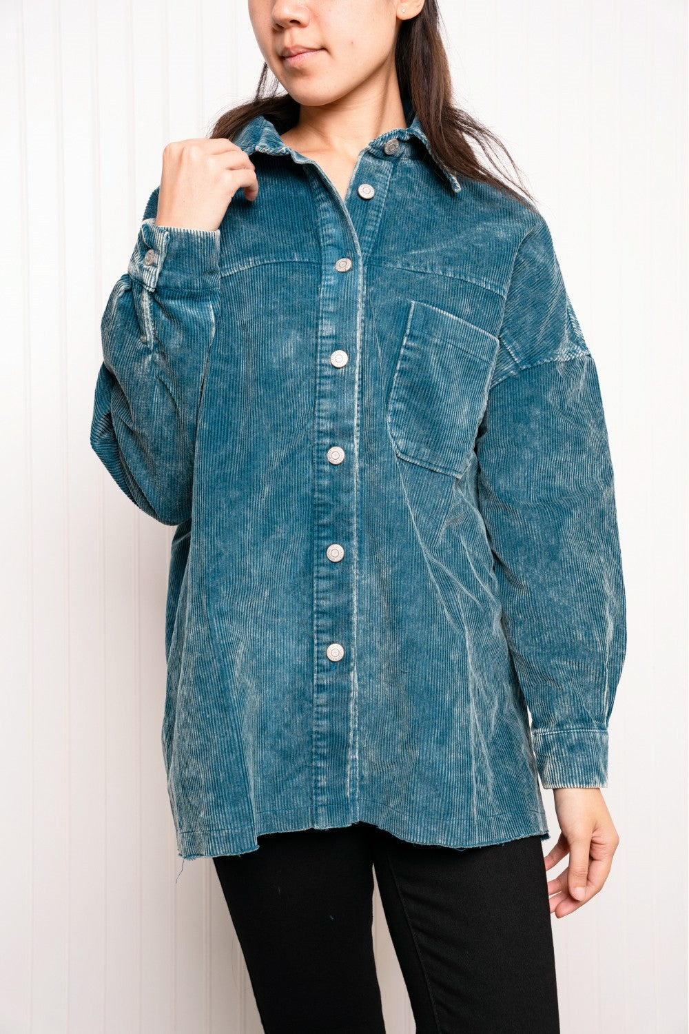 Zenana Full Size Corduroy Button-Up Shacket