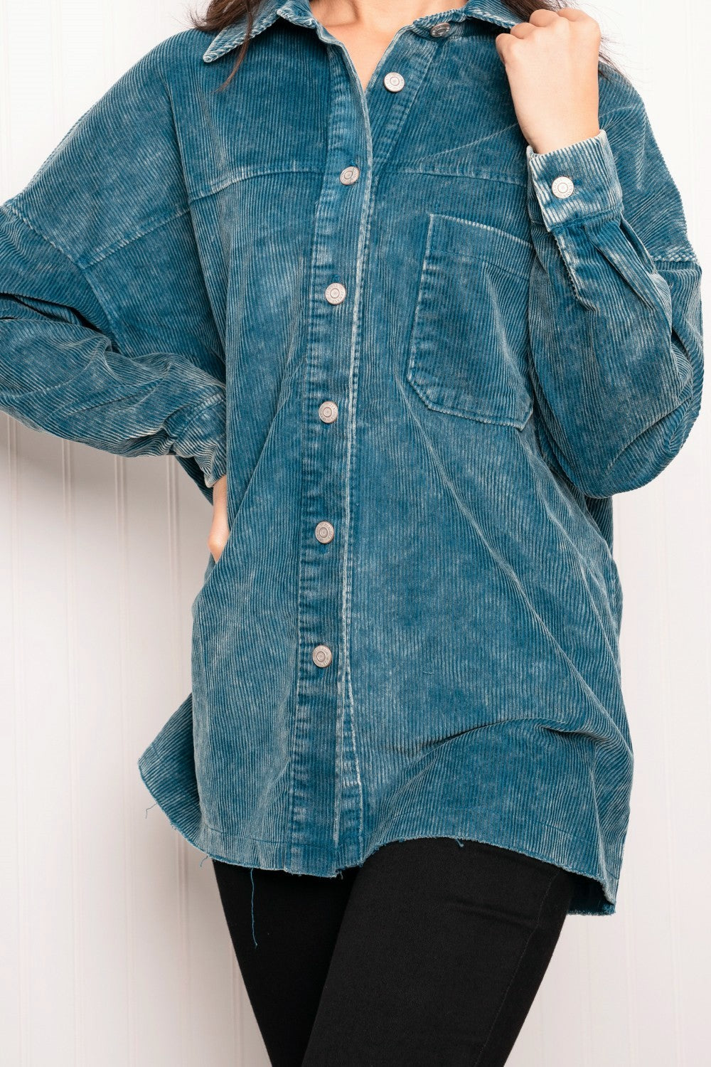 Zenana Full Size Corduroy Button-Up Shacket