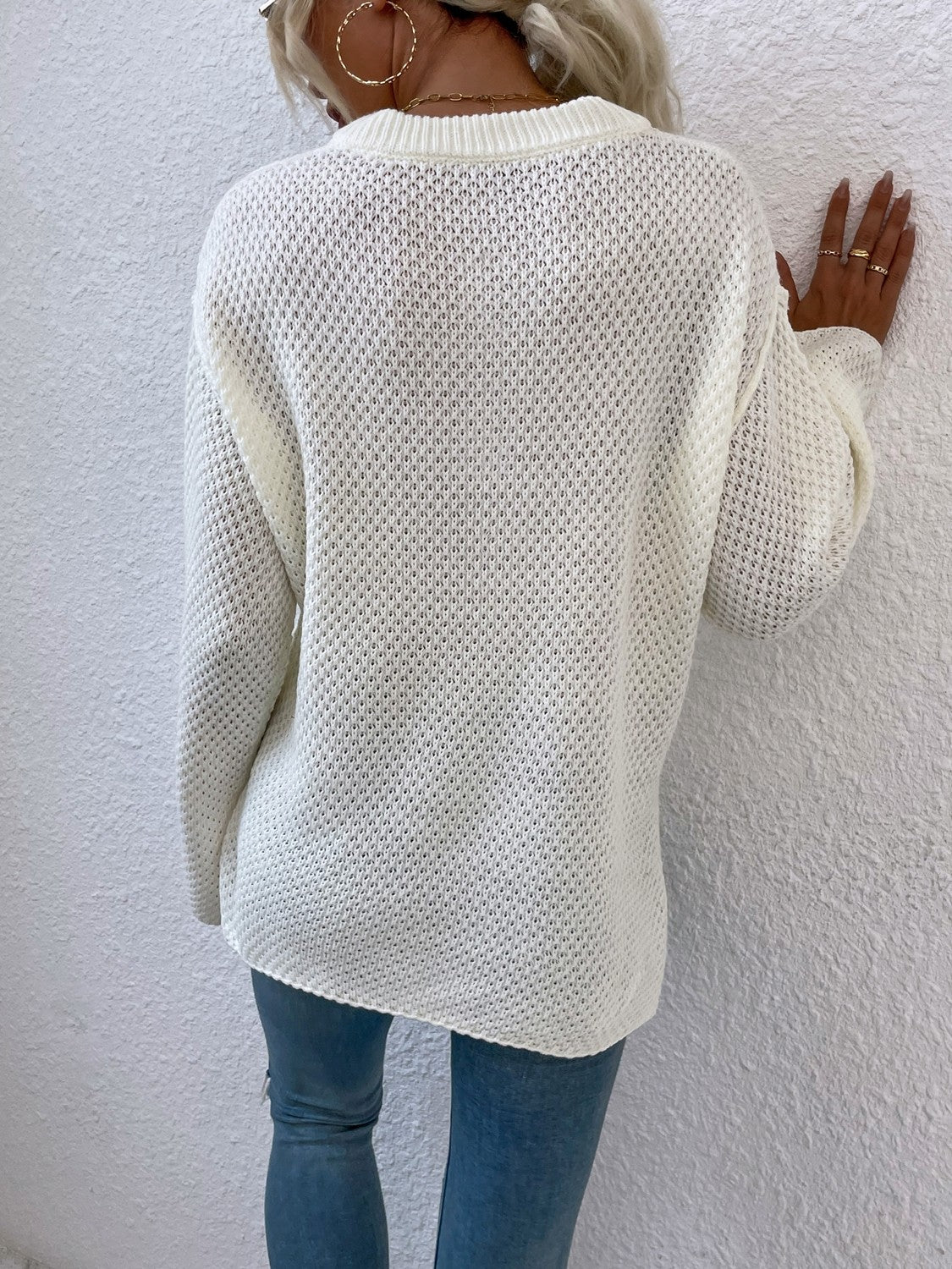 Ribbed Trim Slit Henley Sweater