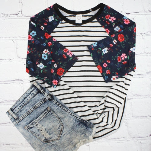 Striped Floral Sleeve Tee