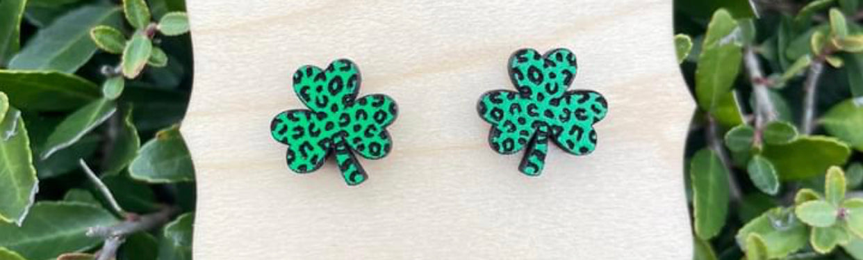 Lucky Shamrock Wood Earring Studs