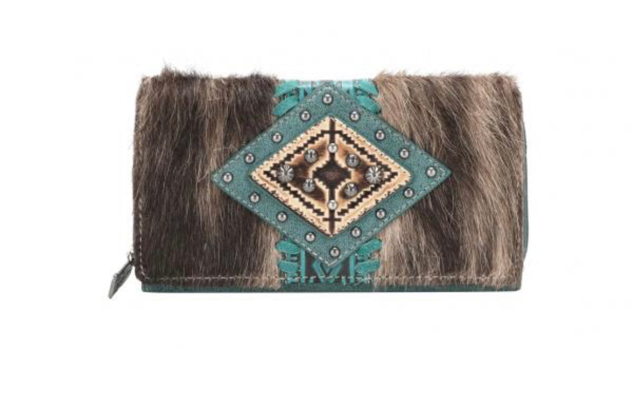 Turquoise cow Hide Wallet