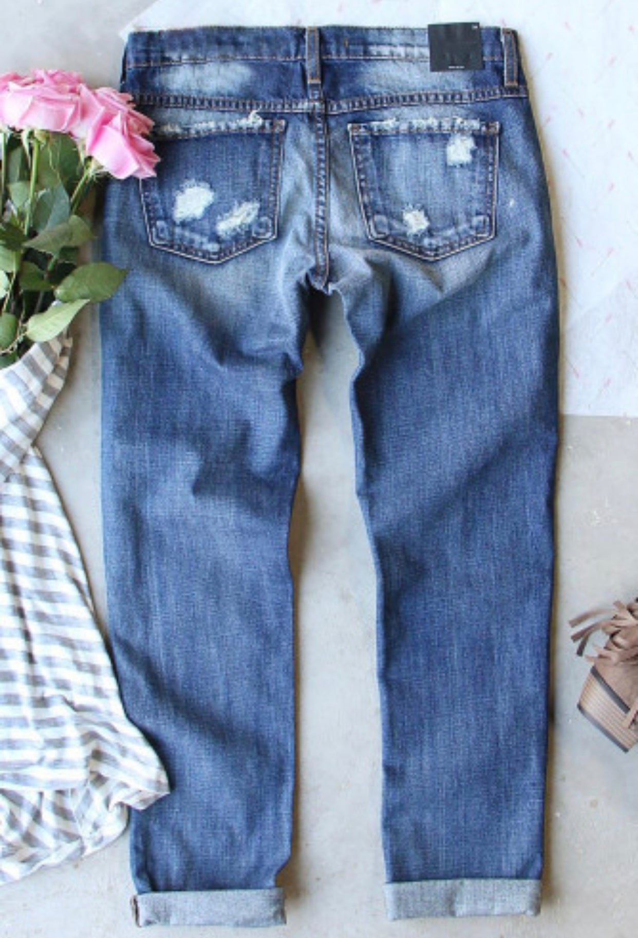 Sky Blue Western Aztec Pattern  Distressed Jeans