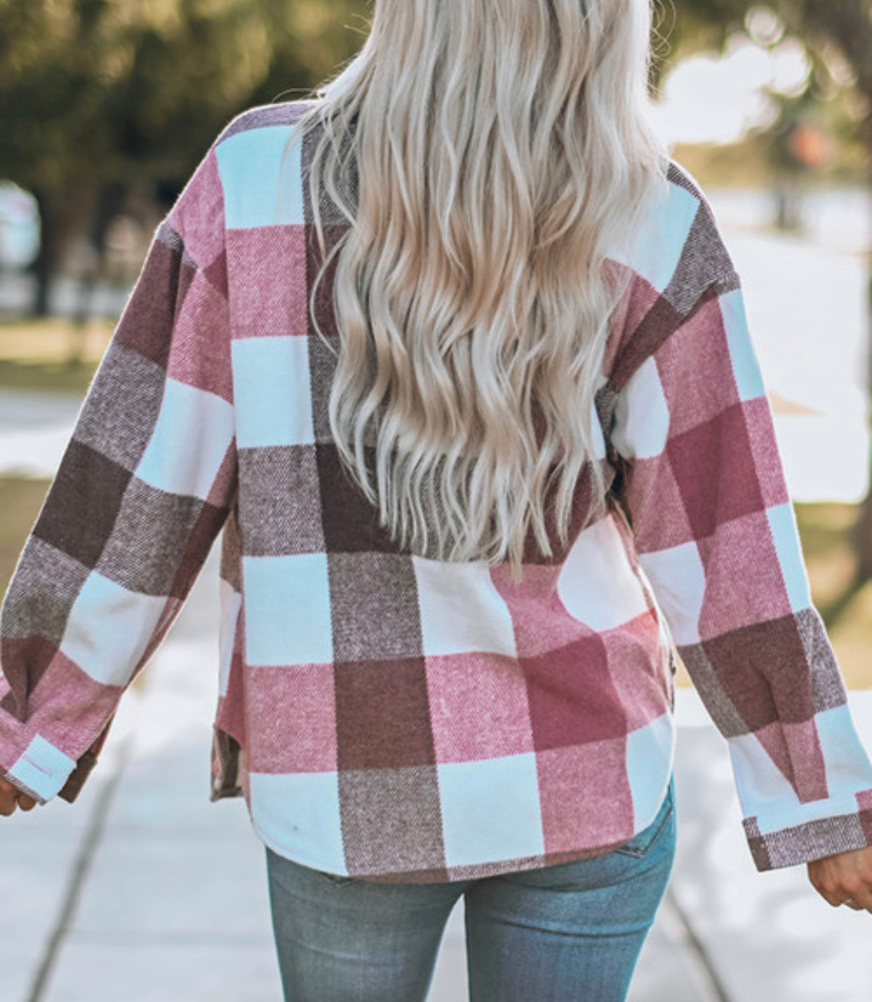 Pink Plaid Shacket with Pocket