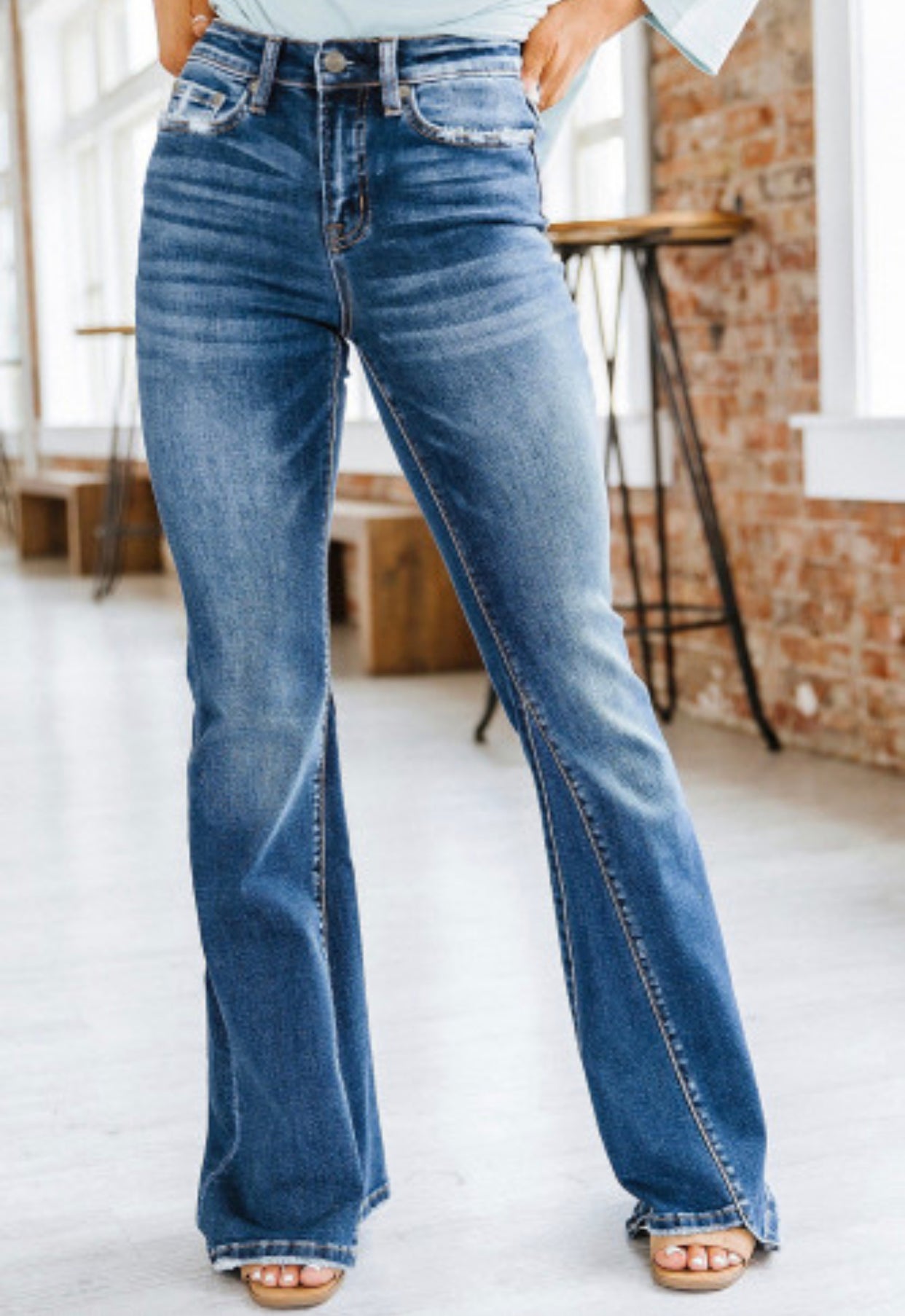 Medium Wash High Rise Flare Jeans