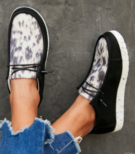 Black Animal Print Slip-ons