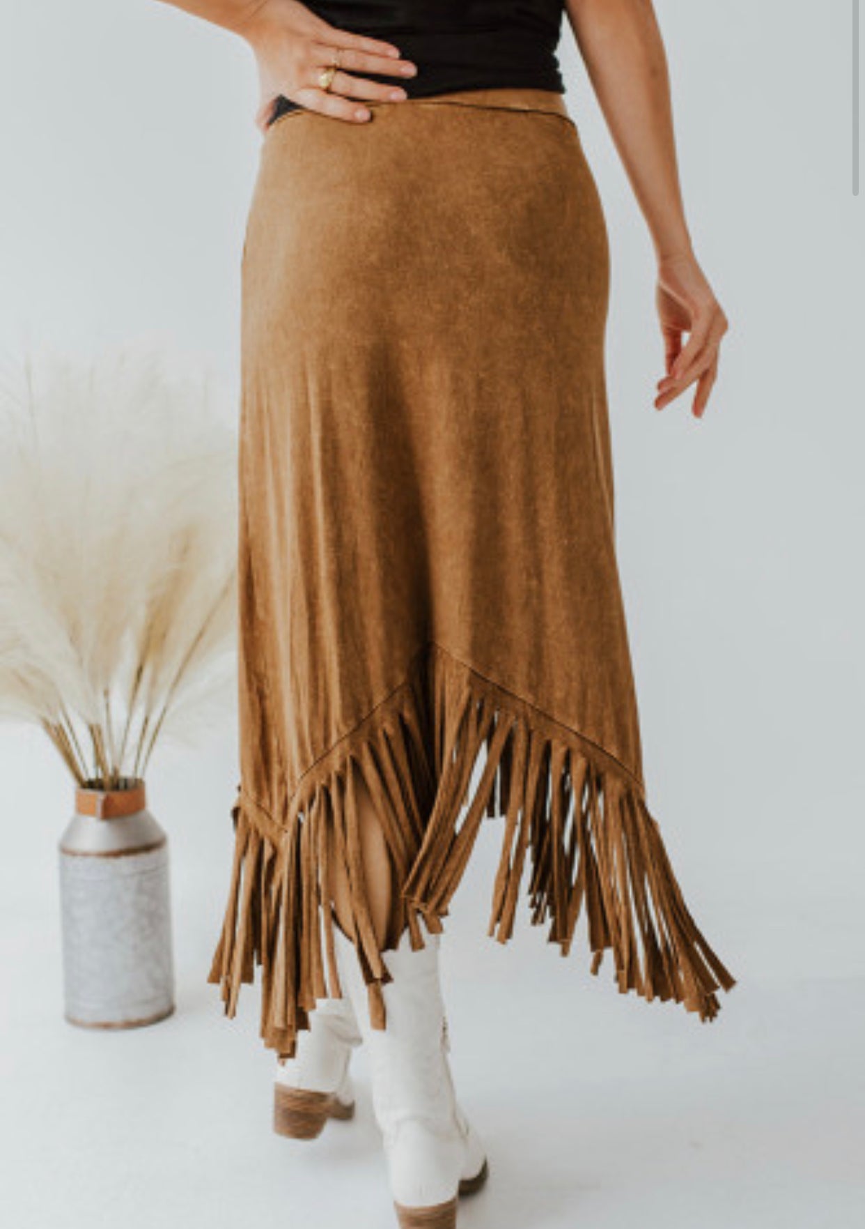 Brown Tasseled Suede Skirt