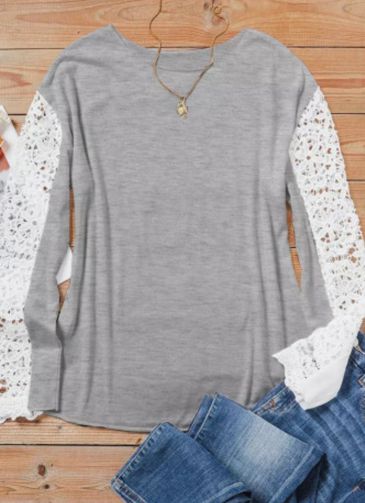 Gray Lace Sleeve Shirt