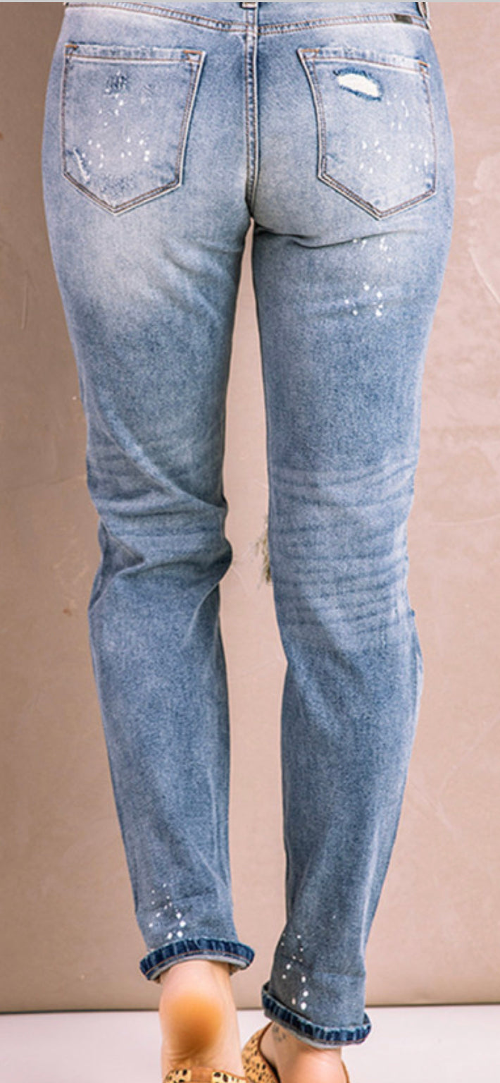 Distressed Faded Splatter Denim Pants