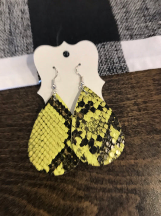 Yellow snake skin earrings