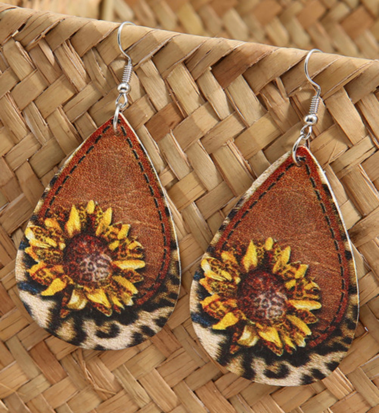 Animal Print Sunflower Earrings