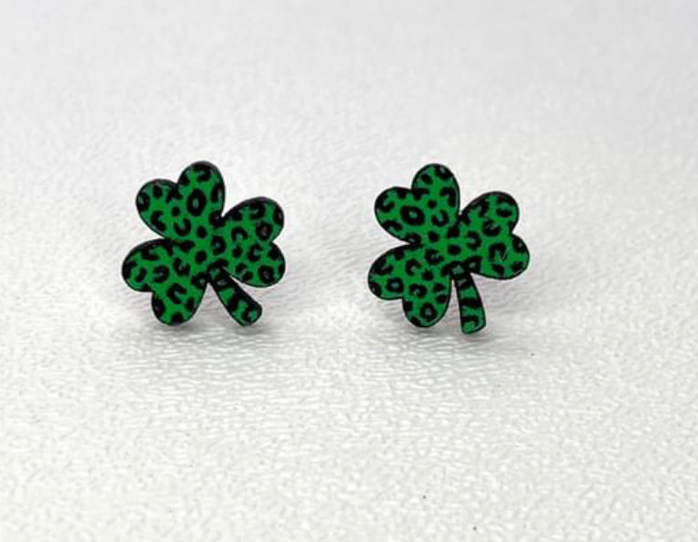 Lucky Shamrock Wood Earring Studs