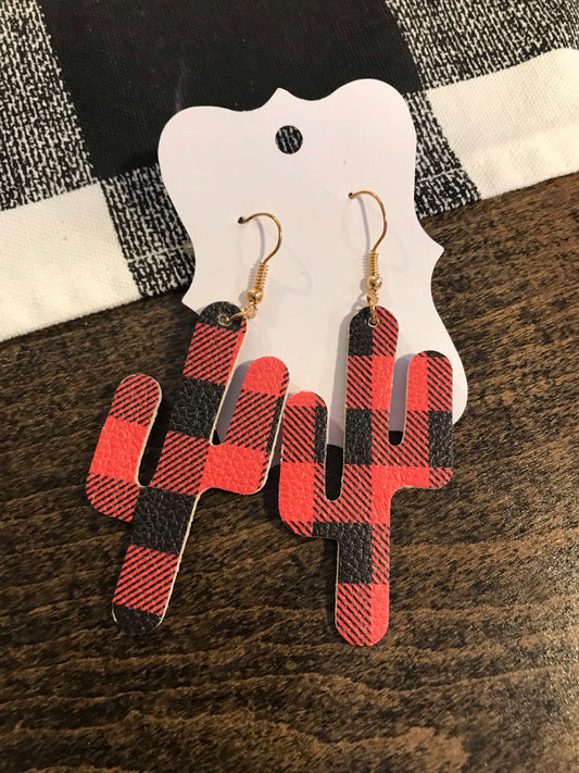 Buffalo Plaid Cactus Earrings