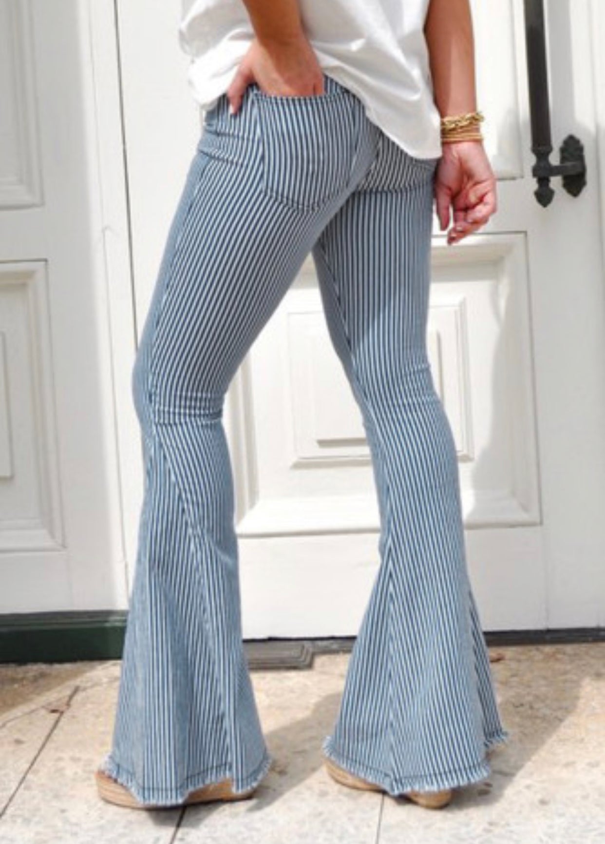 Striped Bell Bottom Jeans