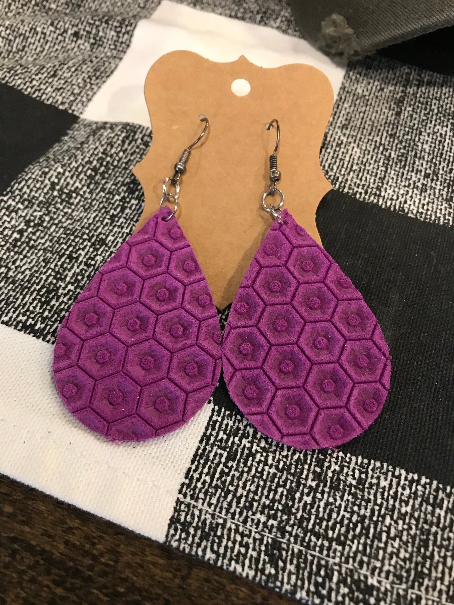 Purple Leather Beehive cut Earrings