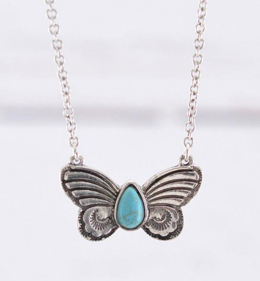 Turquoise Stone Butterfly Necklace