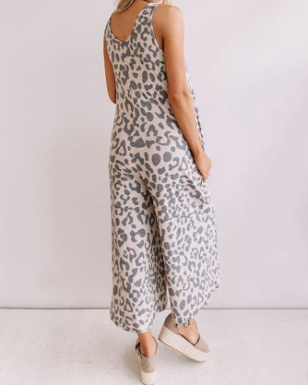 Leopard Wide Leg Sleeveless Jumpsuit