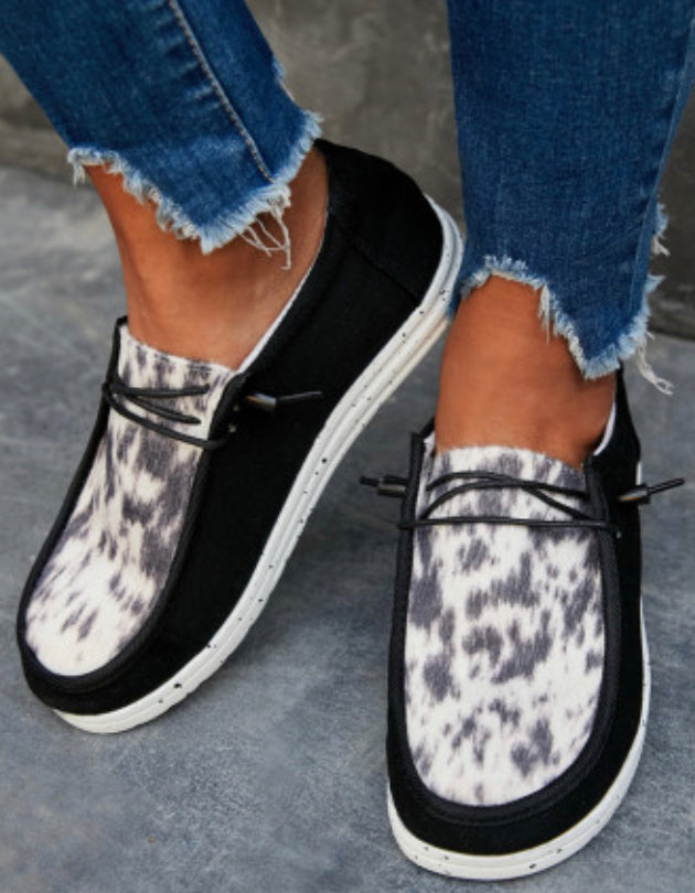 Black Animal Print Slip-ons